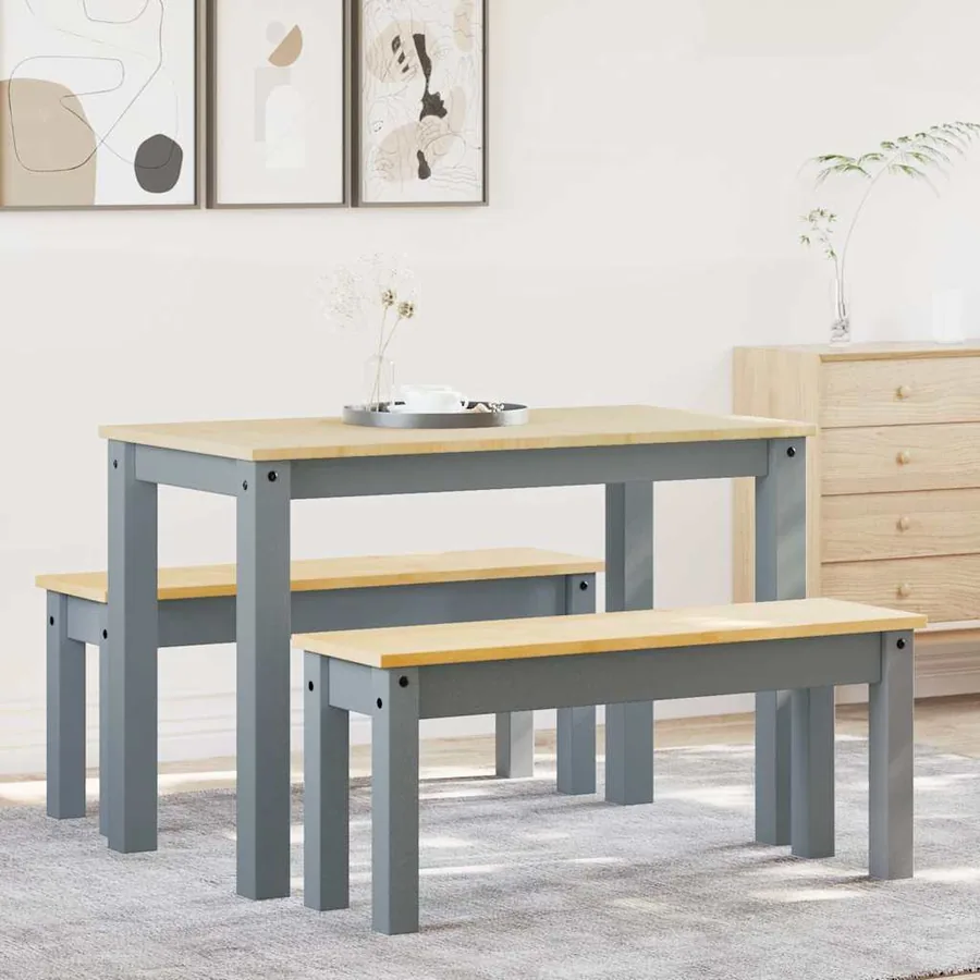 Ensemble à manger PANAMA 3 pcs gris bois de pin massif