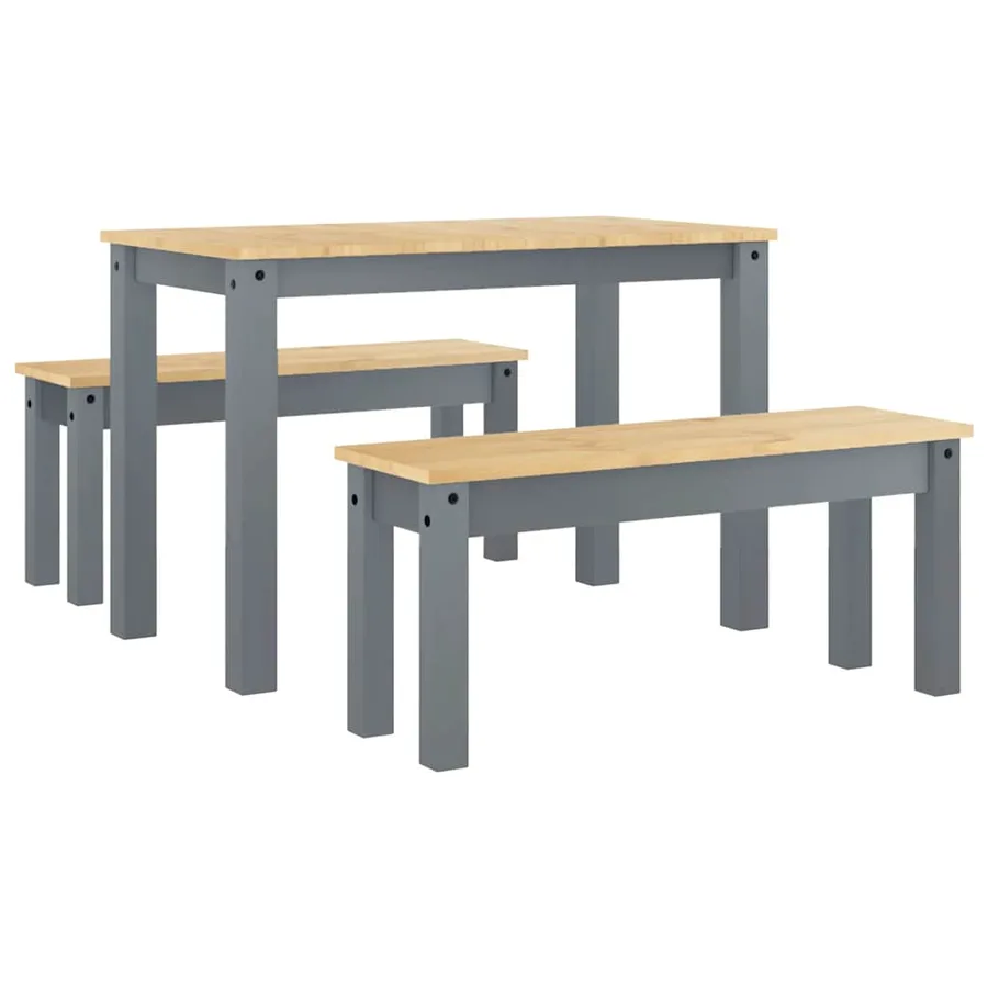 Ensemble à manger PANAMA 3 pcs gris bois de pin massif - 2