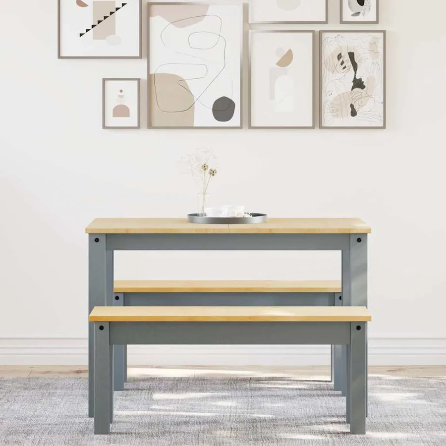 Ensemble à manger PANAMA 3 pcs gris bois de pin massif - 3