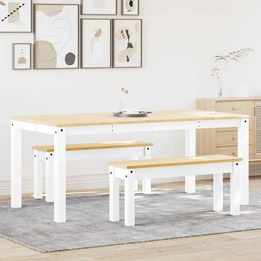 Ensemble à manger PANAMA 3 pcs blanc bois de pin massif