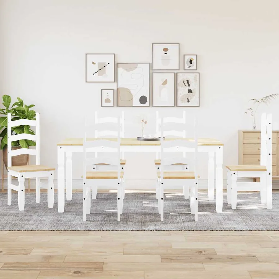 Ensemble à manger PANAMA 7 pcs blanc bois de pin massif
