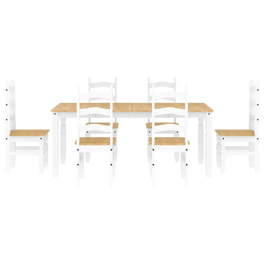 Ensemble à manger PANAMA 7 pcs blanc bois de pin massif - 7