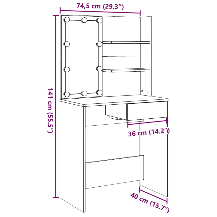 Coiffeuse avec LED vieux bois 74,5x40x141 cm - 18