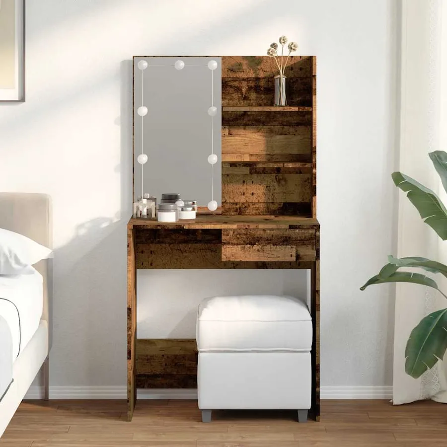 Coiffeuse avec LED vieux bois 74,5x40x141 cm - 3