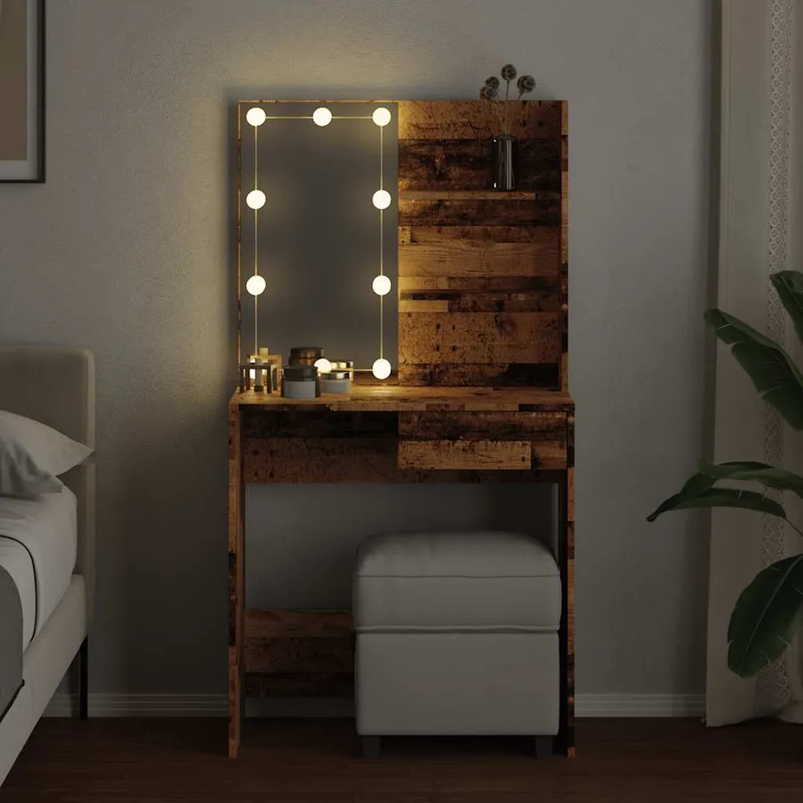 Coiffeuse avec LED vieux bois 74,5x40x141 cm - 4