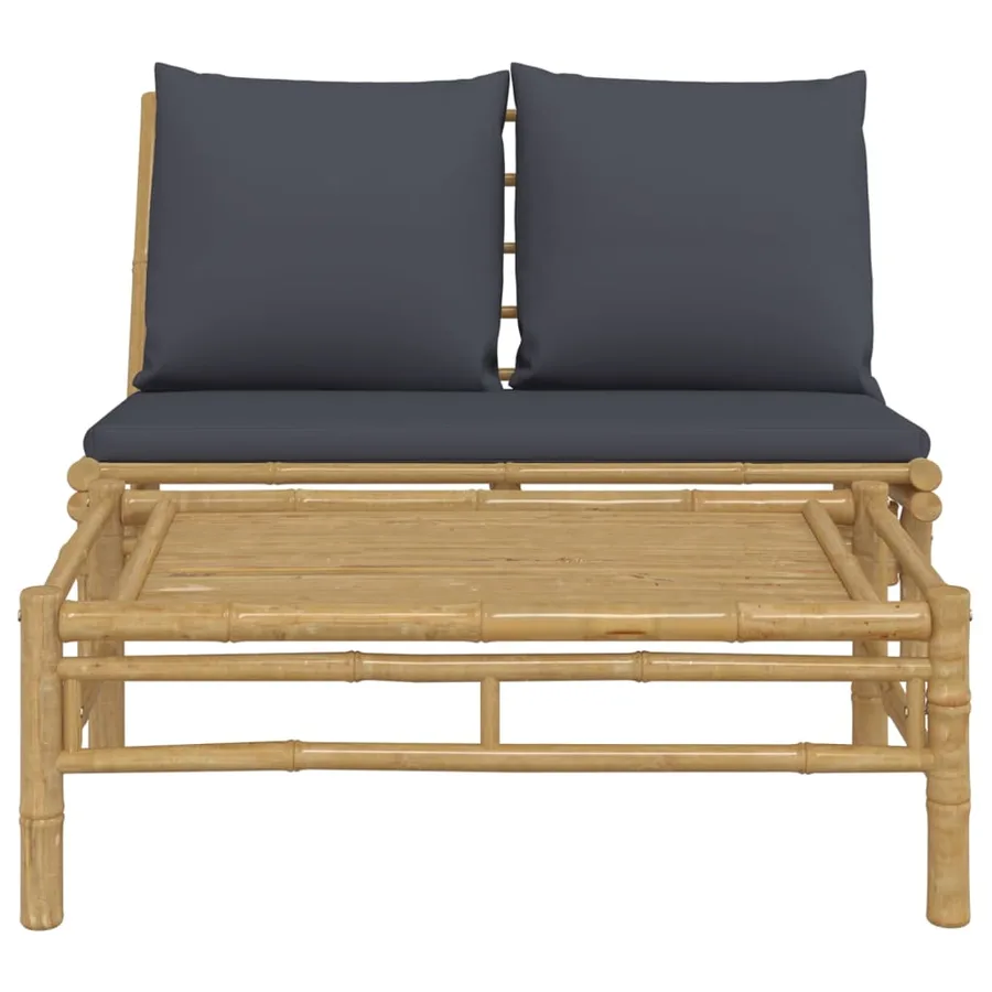 Salon de jardin 2 pcs avec coussins gris foncé bambou - 3