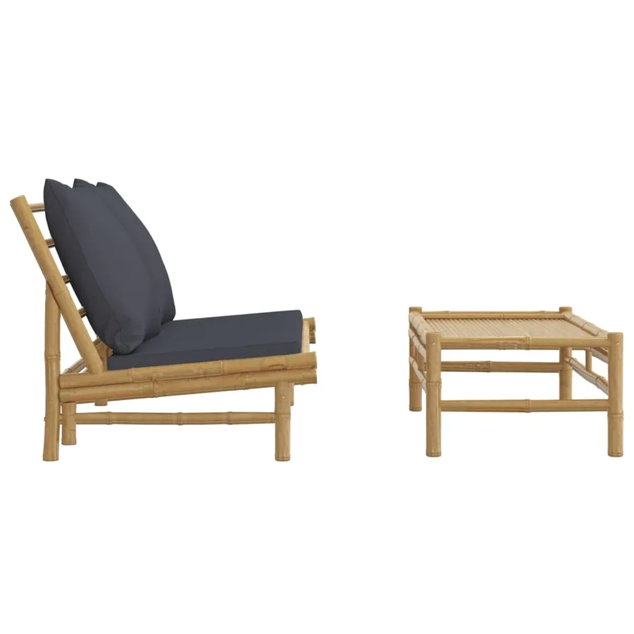 Salon de jardin 2 pcs avec coussins gris foncé bambou - 4