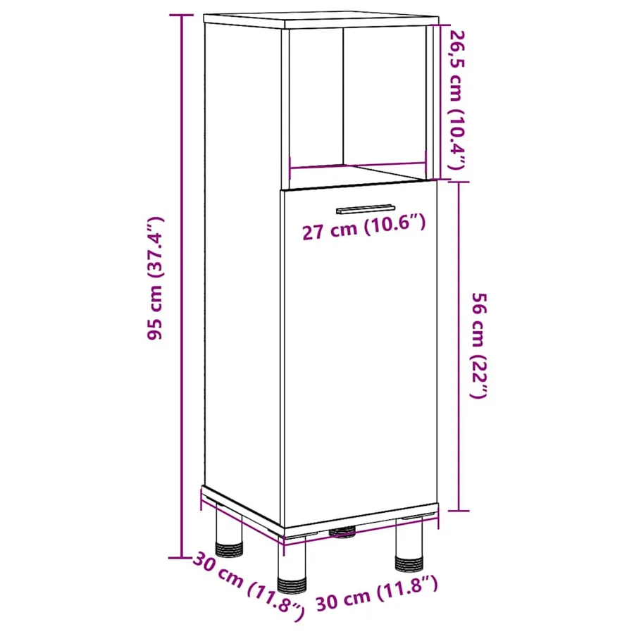 Armoire de salle de bain Gris béton 30x30x95 cm Aggloméré - 11