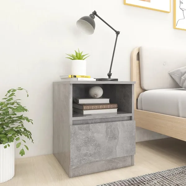 Table de chevet gris béton 40x40x50 cm bois d'ingénierie