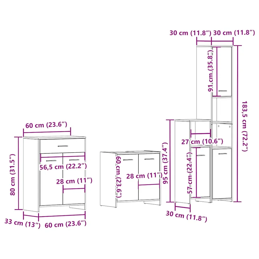 Ensemble de meubles salle de bain 4 pcs bois d'ingénierie - 16