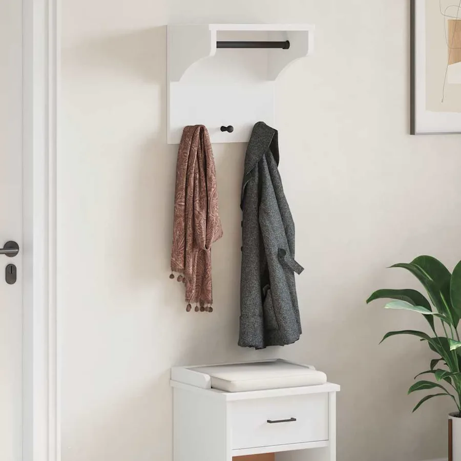 Porte-manteau mural SANDNES blanc 43x30x42 cm bois massif pin - 3