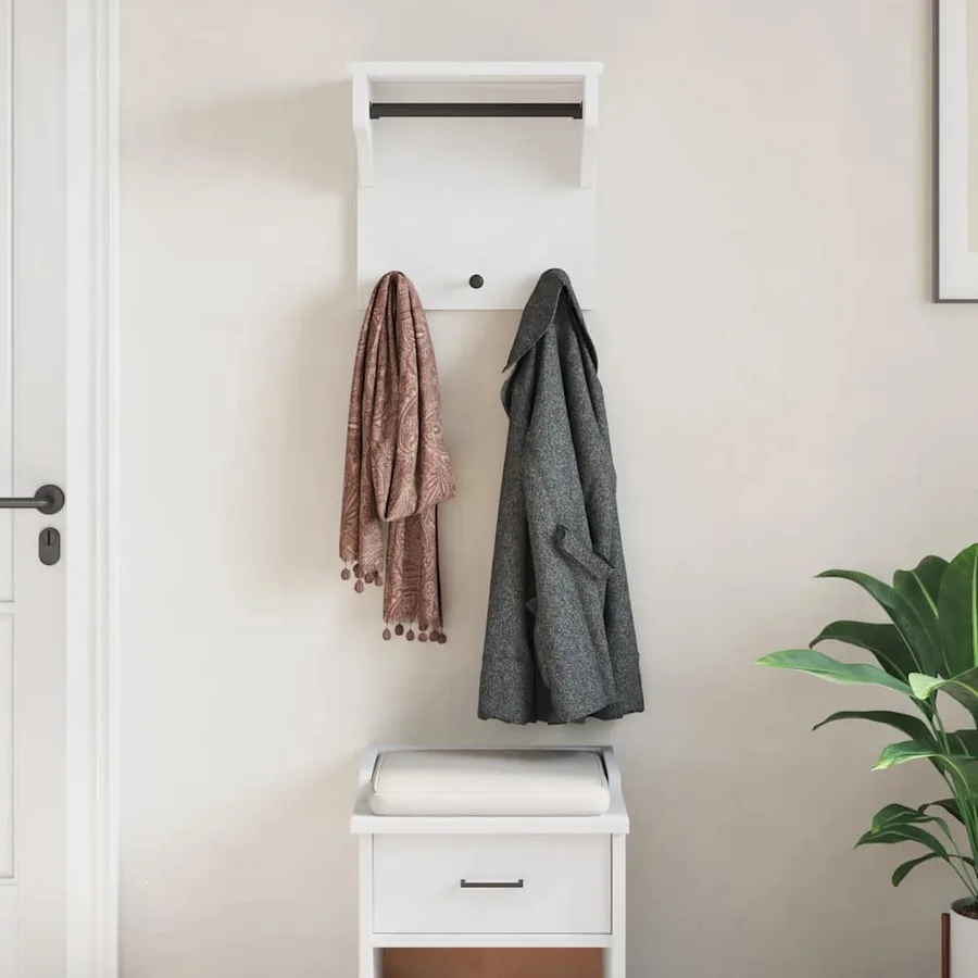Porte-manteau mural SANDNES blanc 43x30x42 cm bois massif pin - 4