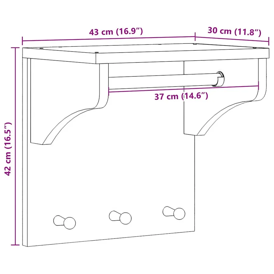 Porte-manteau mural SANDNES 43x30x42 cm bois massif pin - 10