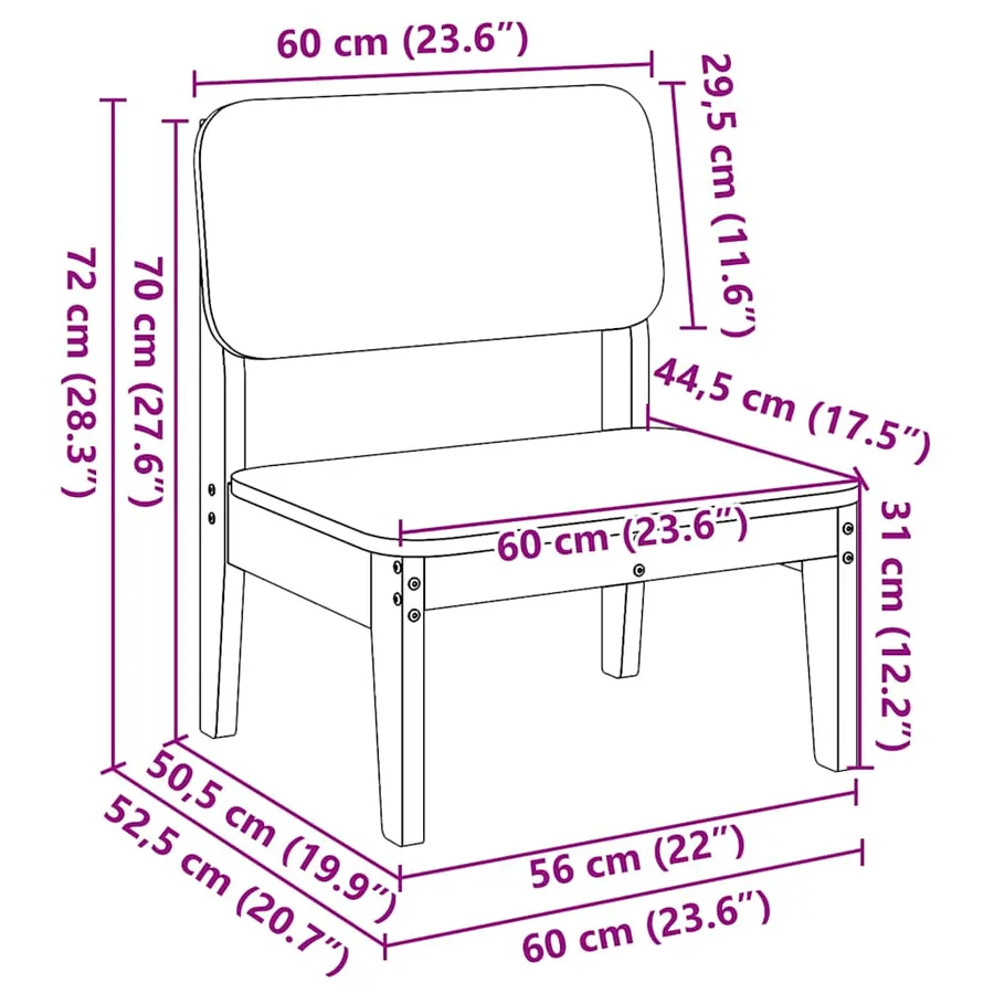 Chaises de jardin lot de 2 60x52,5x72 cm bois massif de pin - 10