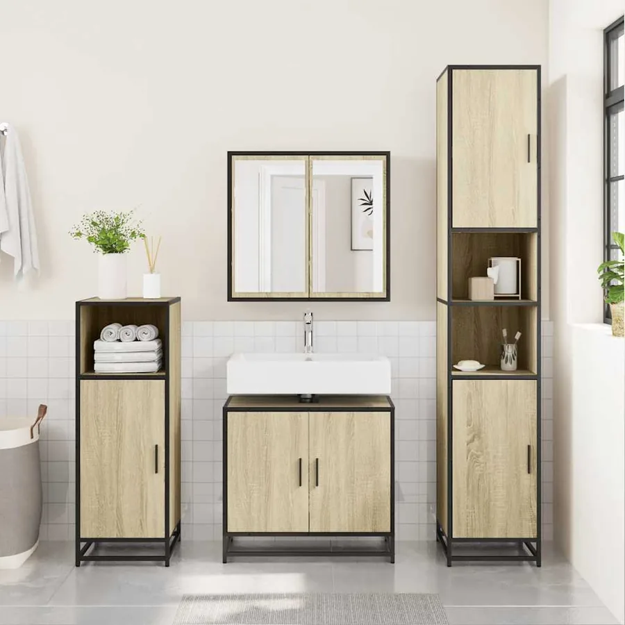 Meuble de salle de bain avec lavabo Chêne Sonoma 65 x 33 x 60 cm Bois d'ingénierie
