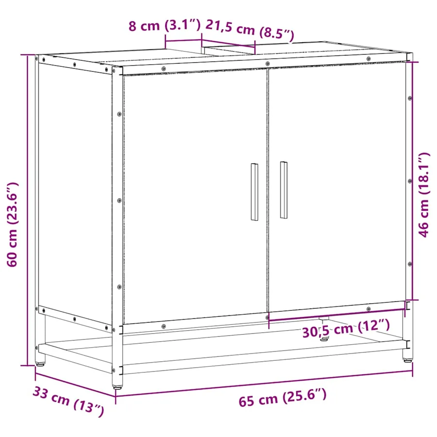 Meuble de salle de bain avec lavabo Chêne Sonoma 65 x 33 x 60 cm Bois d'ingénierie - 11