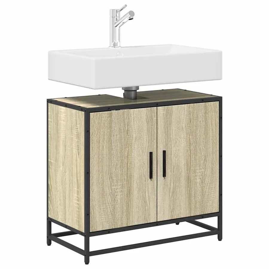 Meuble de salle de bain avec lavabo Chêne Sonoma 65 x 33 x 60 cm Bois d'ingénierie - 4