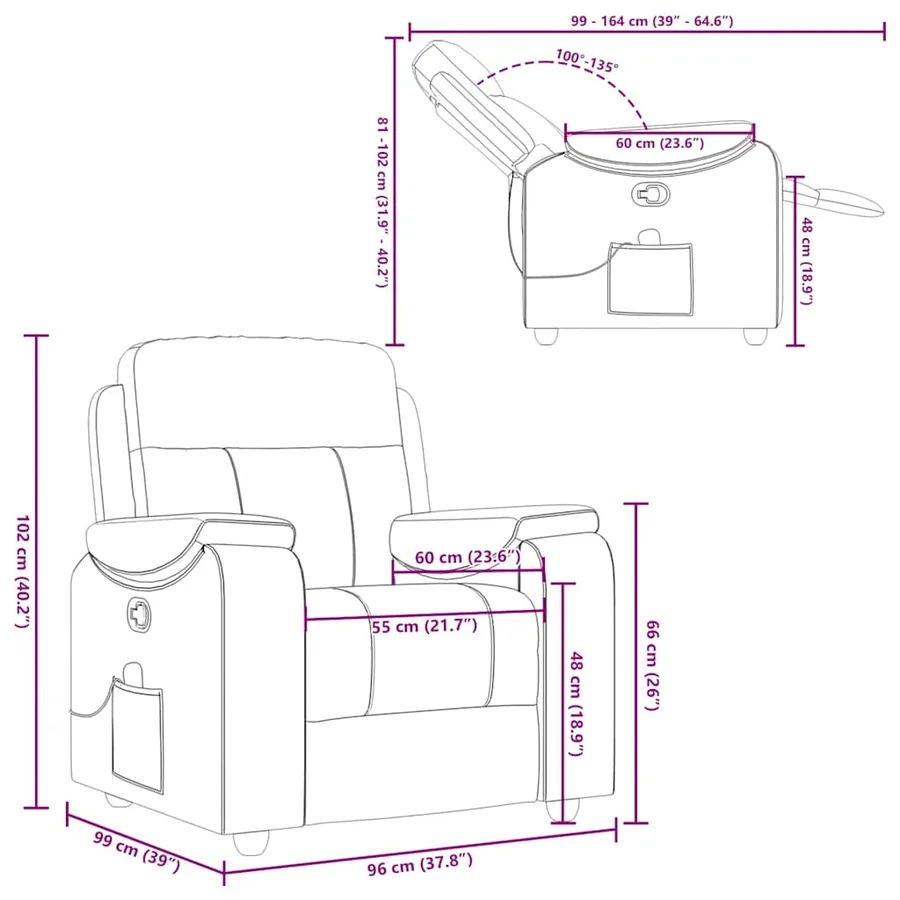 Fauteuil de massage inclinable Marron Tissu - 13