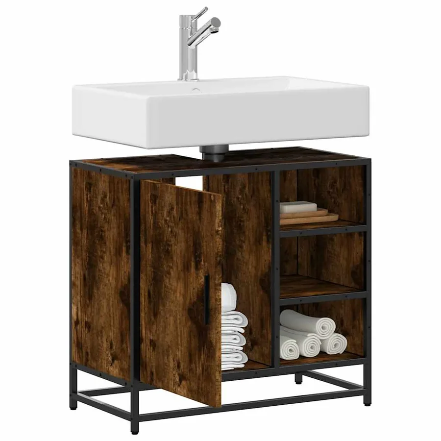 Armoire de lavabo de salle de bain chêne fumé 65x33x60 cm