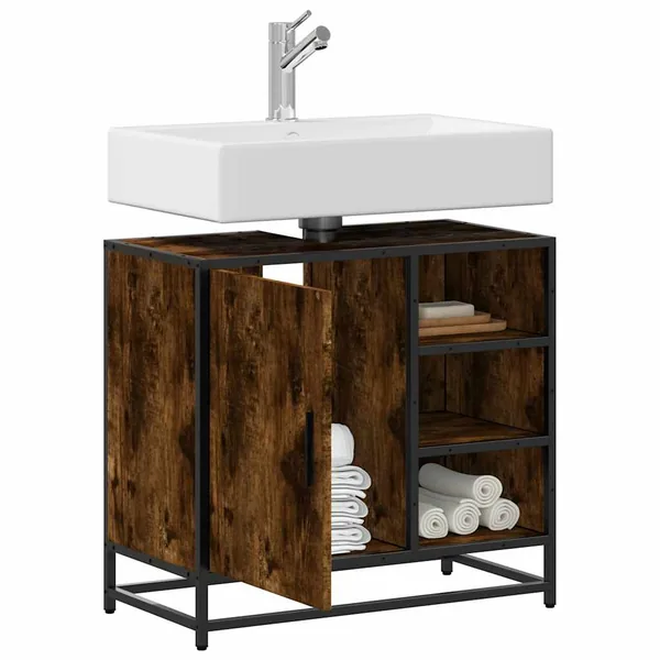 Armoire de lavabo de salle de bain chêne fumé 65x33x60 cm