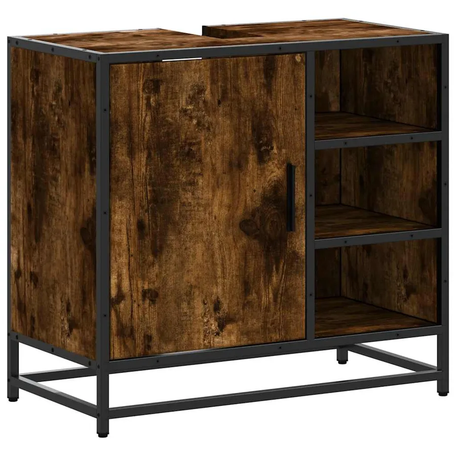 Armoire de lavabo de salle de bain chêne fumé 65x33x60 cm - 2