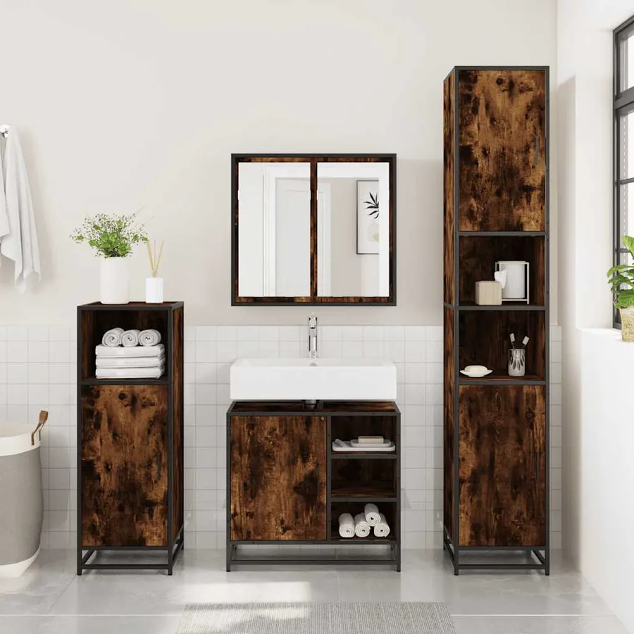Armoire de lavabo de salle de bain chêne fumé 65x33x60 cm - 3