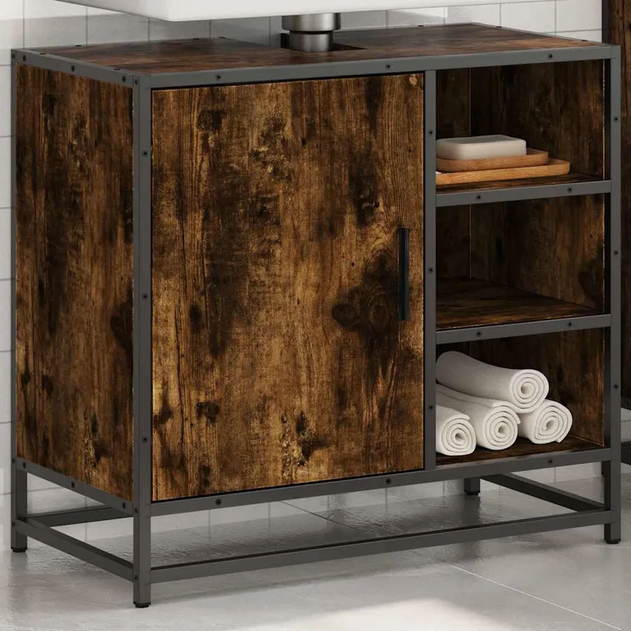 Armoire de lavabo de salle de bain chêne fumé 65x33x60 cm - 4