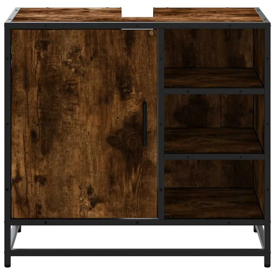 Armoire de lavabo de salle de bain chêne fumé 65x33x60 cm - 5