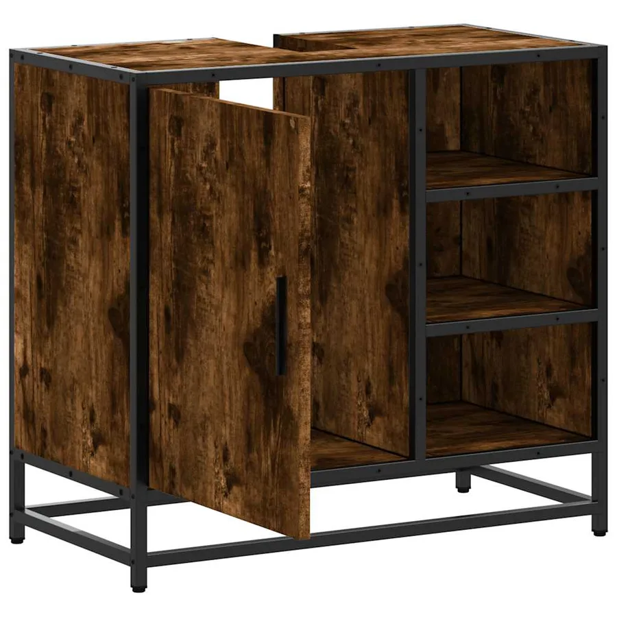 Armoire de lavabo de salle de bain chêne fumé 65x33x60 cm - 6