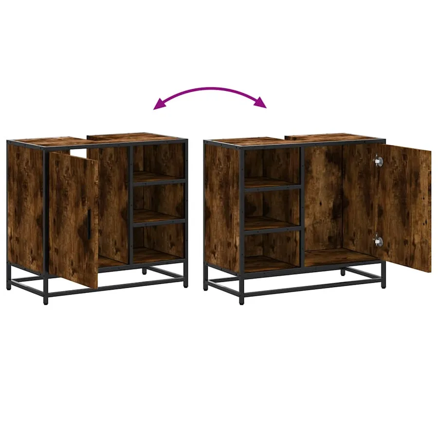 Armoire de lavabo de salle de bain chêne fumé 65x33x60 cm - 9