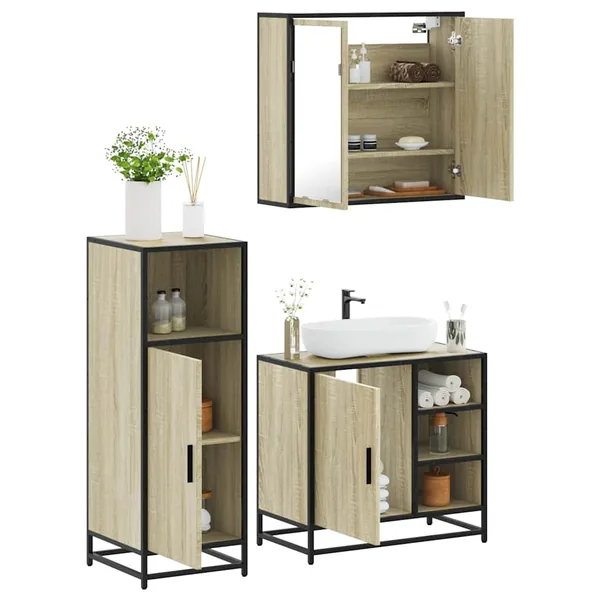 Ensemble de meubles de salle de bain 3 pcs chêne sonoma