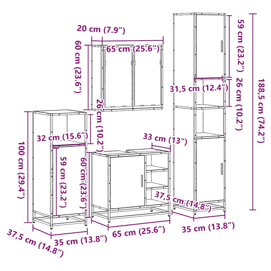 Ensemble meubles salle de bain 4 pcs chêne fumé bois ingénierie - 11