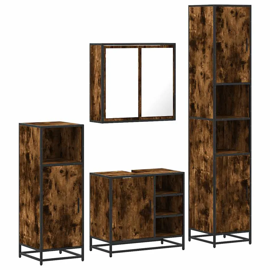 Ensemble meubles salle de bain 4 pcs chêne fumé bois ingénierie - 2