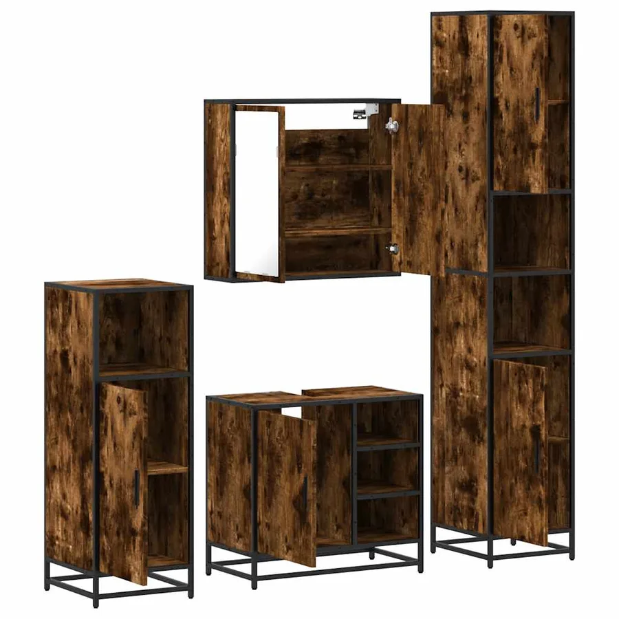 Ensemble meubles salle de bain 4 pcs chêne fumé bois ingénierie - 6