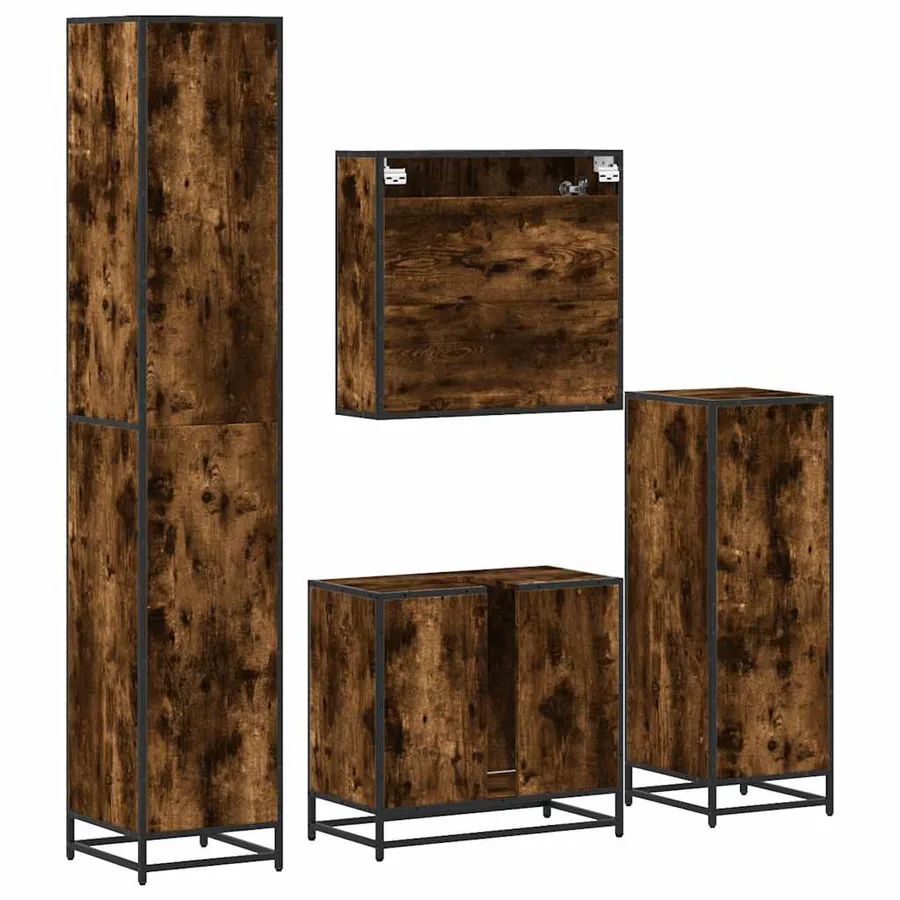 Ensemble meubles salle de bain 4 pcs chêne fumé bois ingénierie - 8