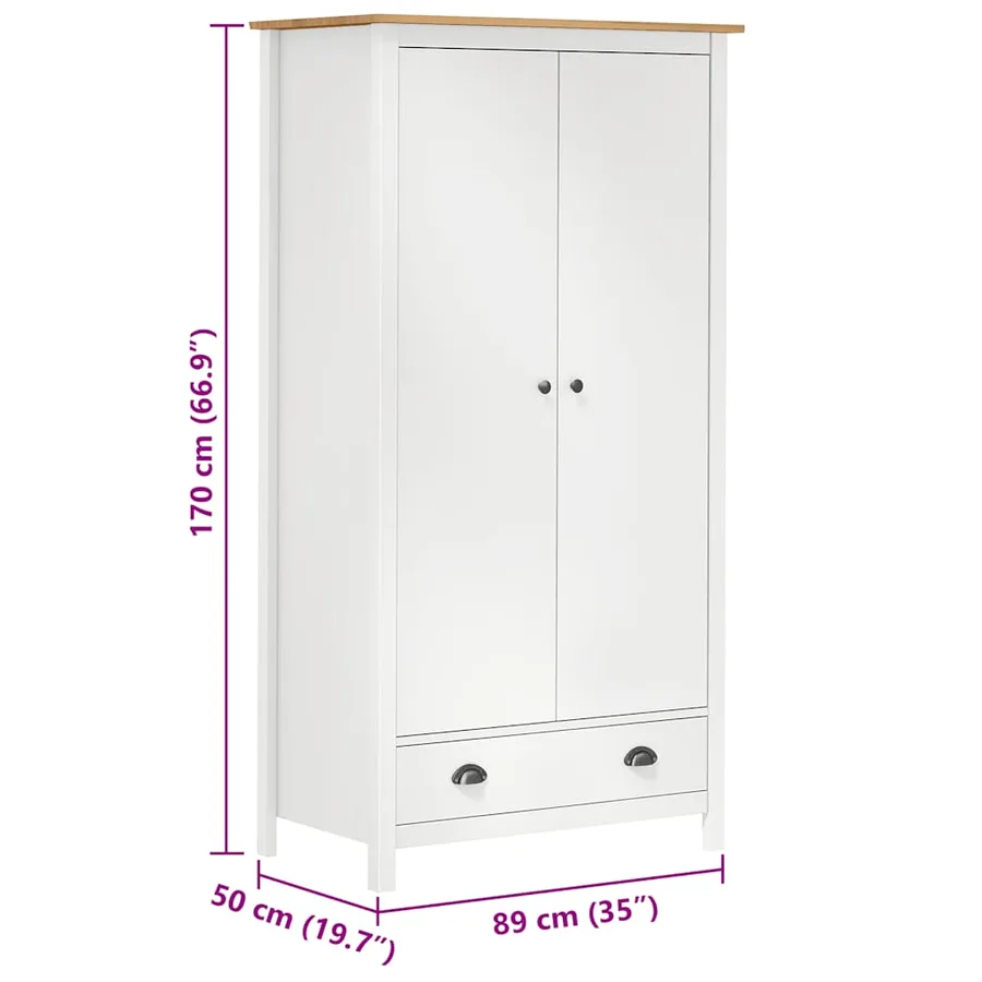Garde-robe à 2 portes Hill Blanc 89x50x170cm Bois de pin solide - 9