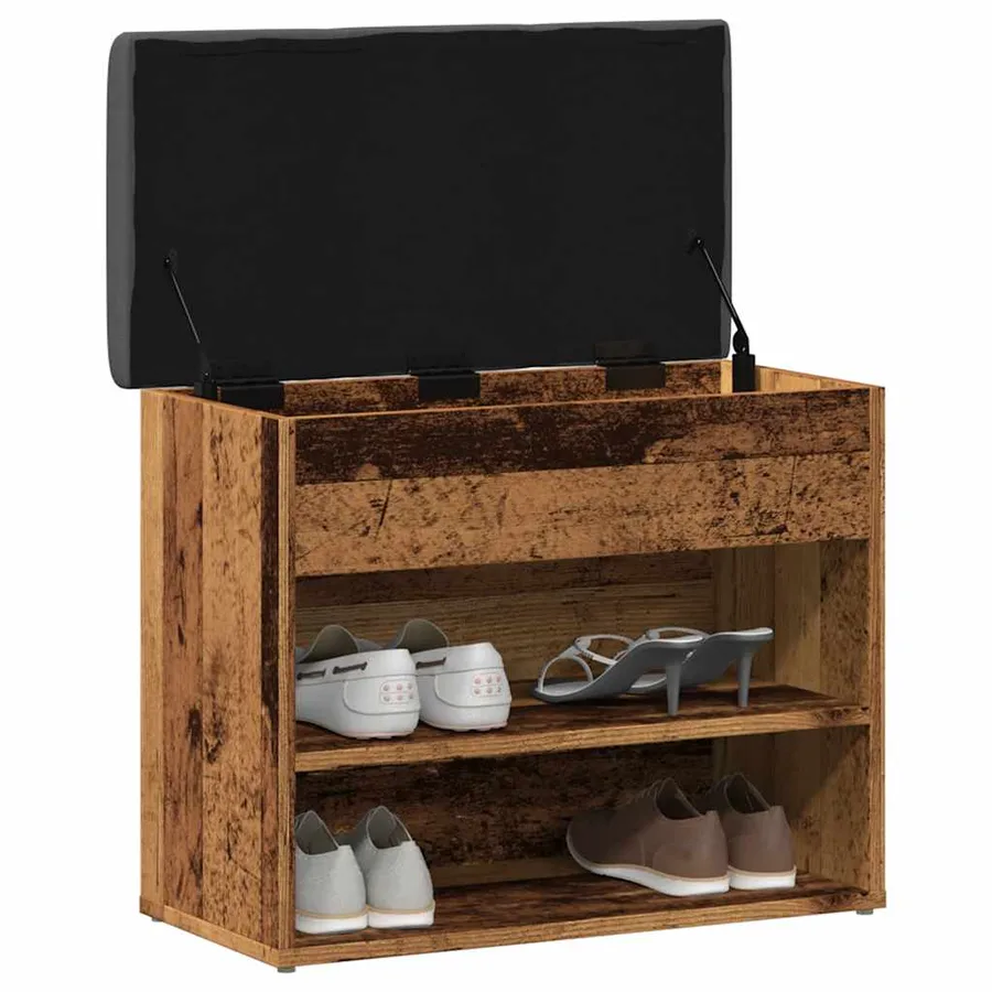 Banc à chaussures vieux bois 62x32x50 cm bois d'ingénierie - 3