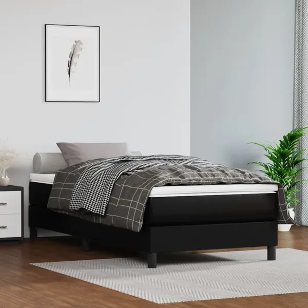 Sommier à lattes de lit avec matelas Noir 80x200cm Similicuir