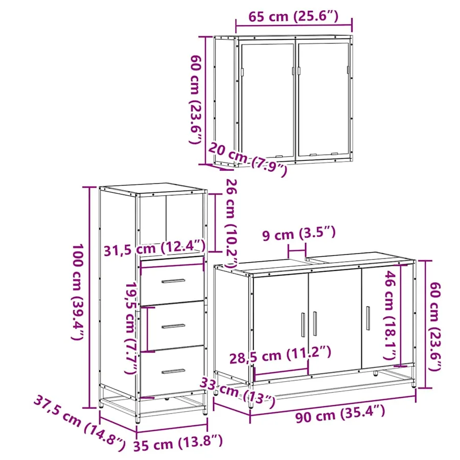 Ensemble de meubles de salle de bain 3 pcs Chêne fumé - 11