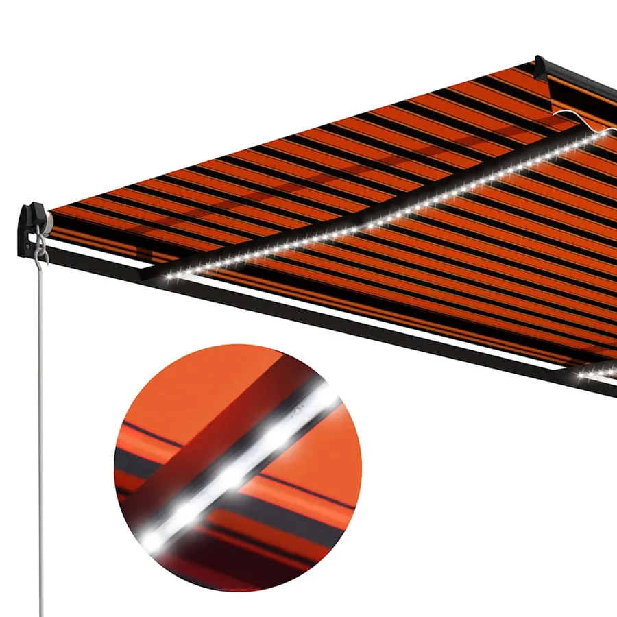 Auvent manuel rétractable avec LED 450x300 cm Orange et marron - 5