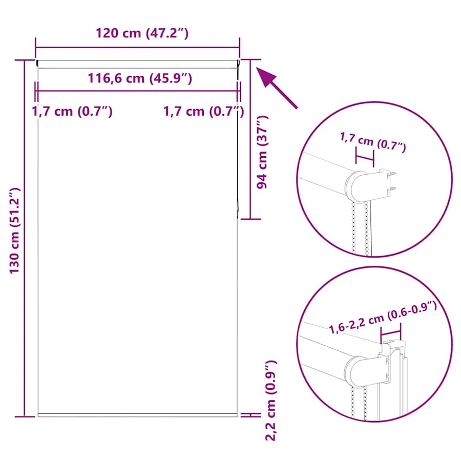 Store enrouleur occultant blanc cassé largeur du tissu 116,6 cm - 18