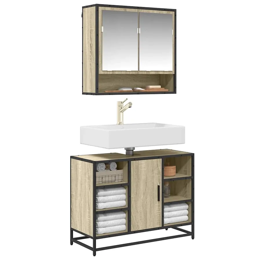 Meuble de salle de bain avec lavabo Chêne Sonoma 80 x 33 x 60 cm Bois d'ingénierie