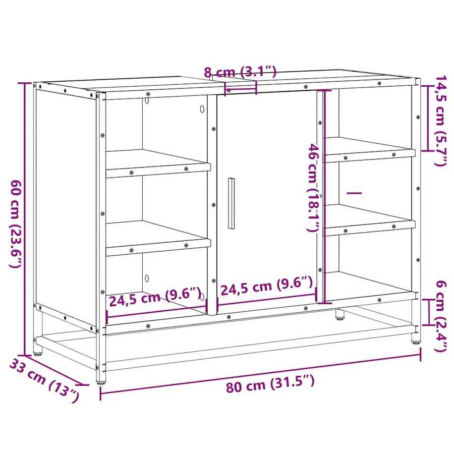 Meuble de salle de bain avec lavabo Chêne Sonoma 80 x 33 x 60 cm Bois d'ingénierie - 12