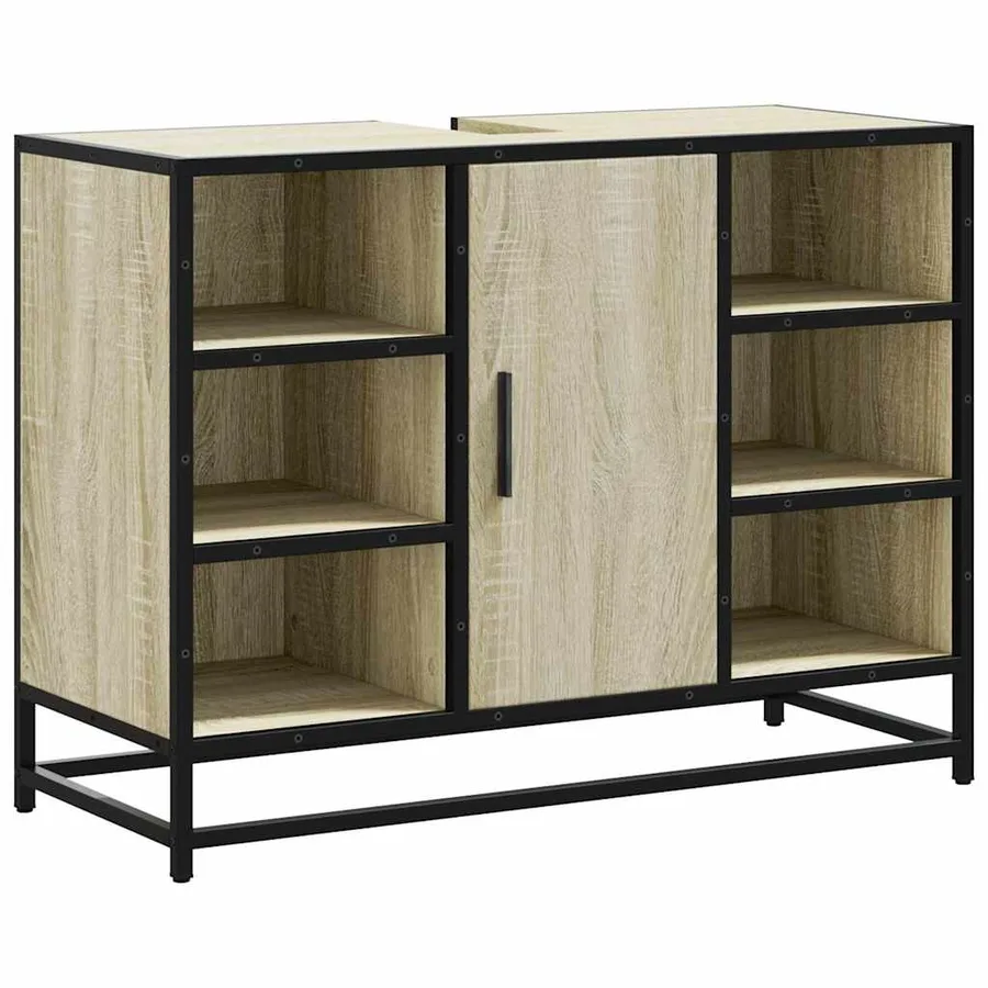 Meuble de salle de bain avec lavabo Chêne Sonoma 80 x 33 x 60 cm Bois d'ingénierie - 2