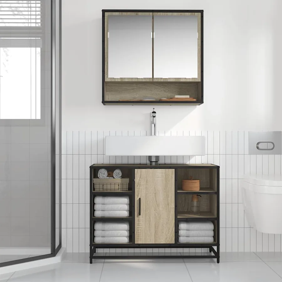 Meuble de salle de bain avec lavabo Chêne Sonoma 80 x 33 x 60 cm Bois d'ingénierie - 3