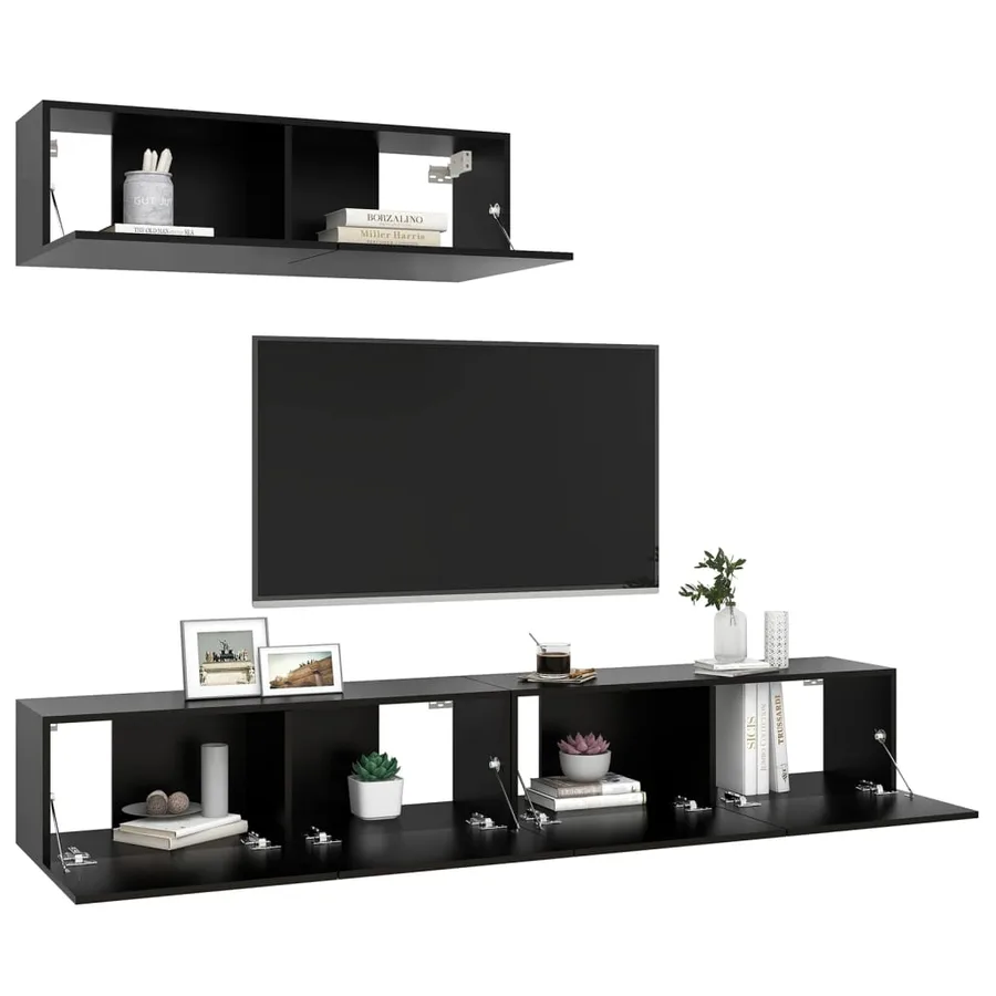 Meubles TV 3 pcs Noir Bois d'ingénierie - 5