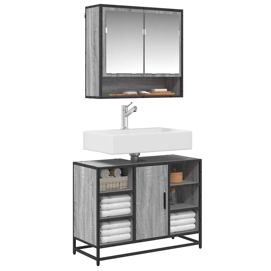 Armoire lavabo de salle de bain sonoma gris bois d'ingénierie