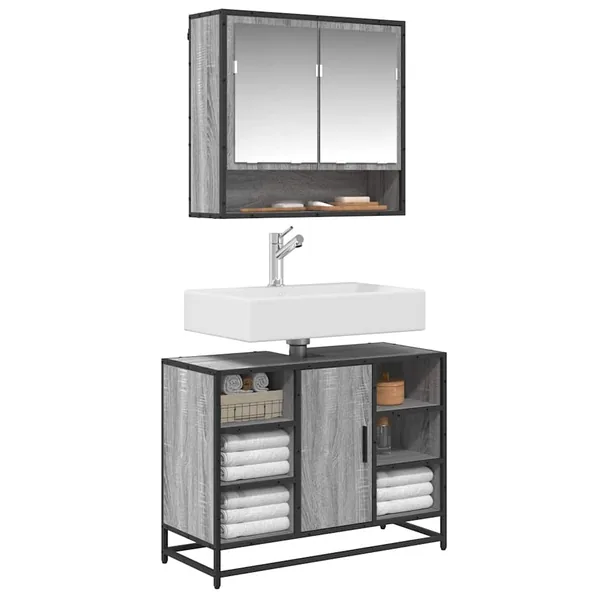 Armoire lavabo de salle de bain sonoma gris bois d'ingénierie