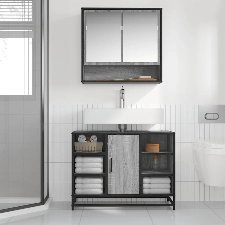Armoire lavabo de salle de bain sonoma gris bois d'ingénierie - 3