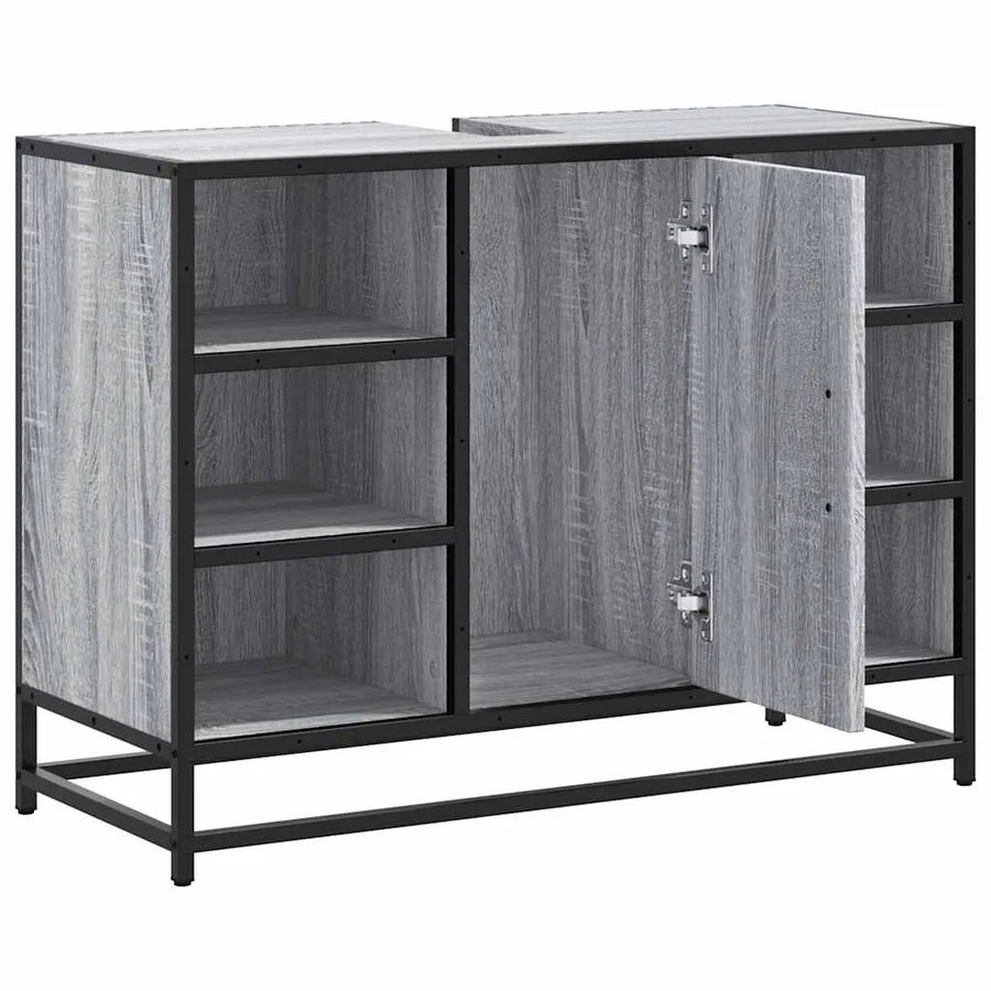 Armoire lavabo de salle de bain sonoma gris bois d'ingénierie - 6